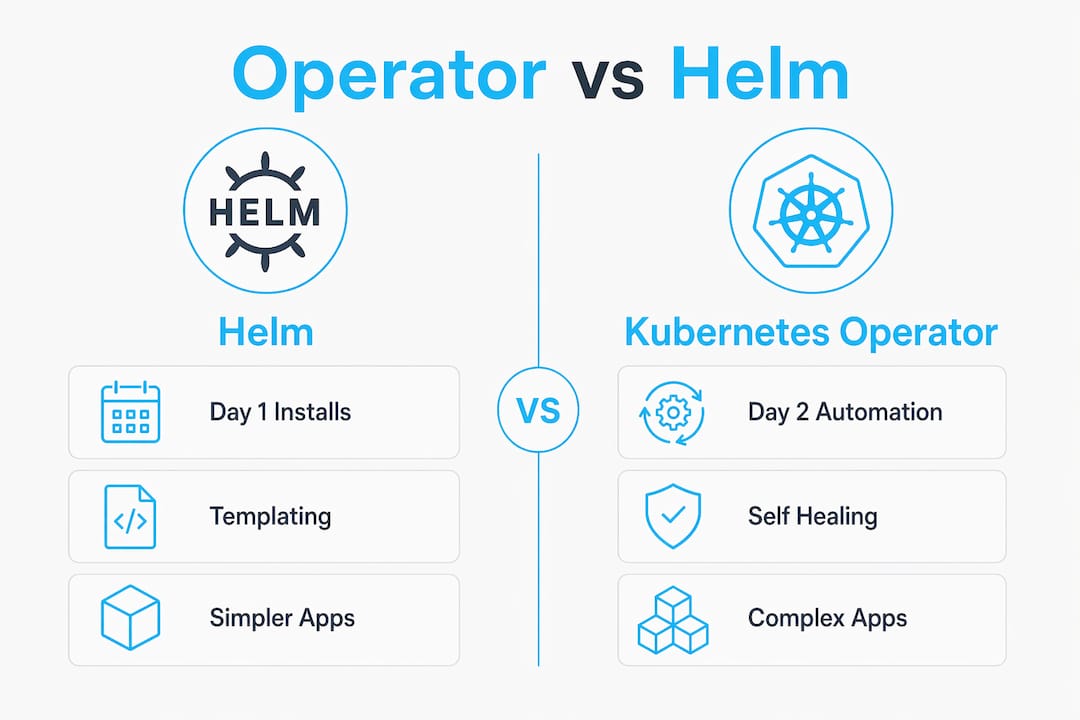 Infographic comparing Kubernetes Operators and Helm capabilities