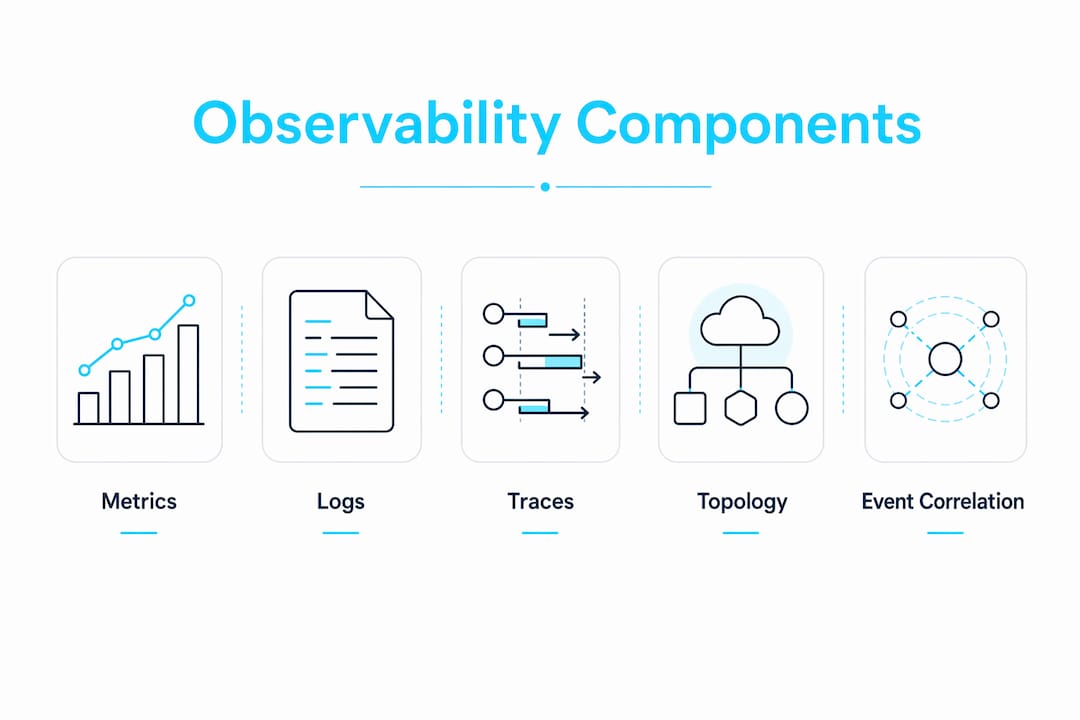 Infographic illustrating core components of observability