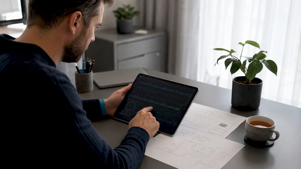 Hands typing on keyboard in home office environment
