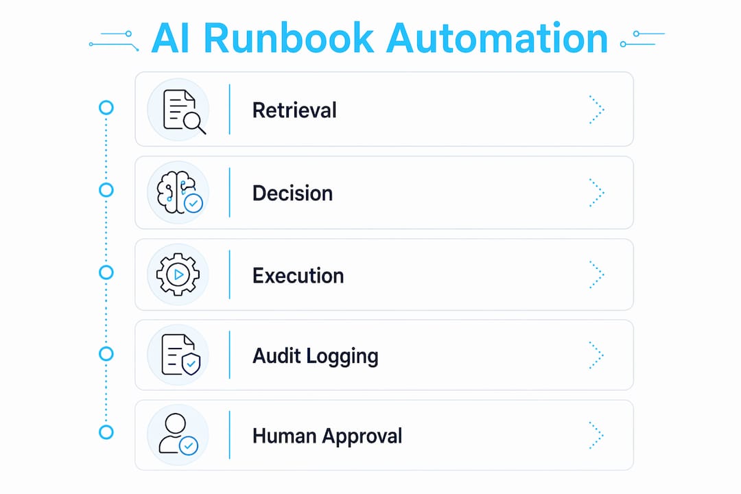 Infographic showing AI runbook automation architecture steps